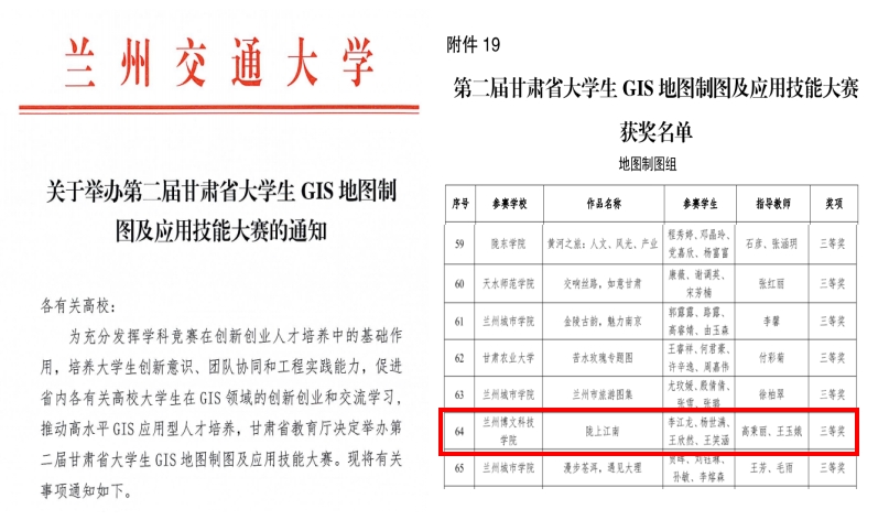 我院学生在2024年甘肃省大学生GIS地图制图应用技能大赛中喜获佳绩